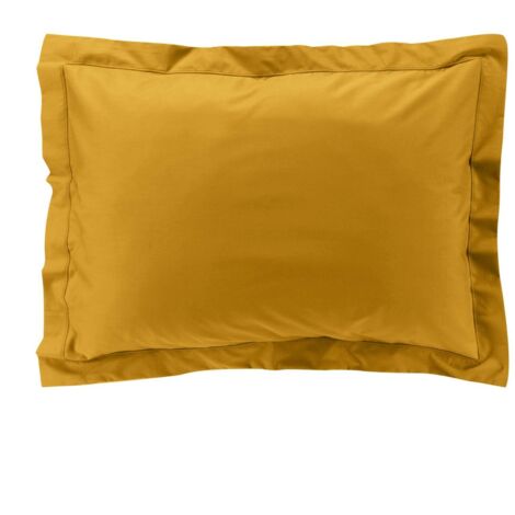 Taie d'oreiller volant plat 100% percale de coton ORIGINE Jaune Curry 50x70 cm