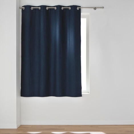 Rideau court occultant à œillets en chambray uni Bleu 140x180 cm (1/5)