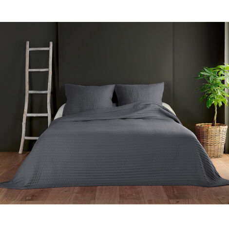 Jeté de lit gris anthracite capitonné style boutis - 180x240cm - Gris anthracite