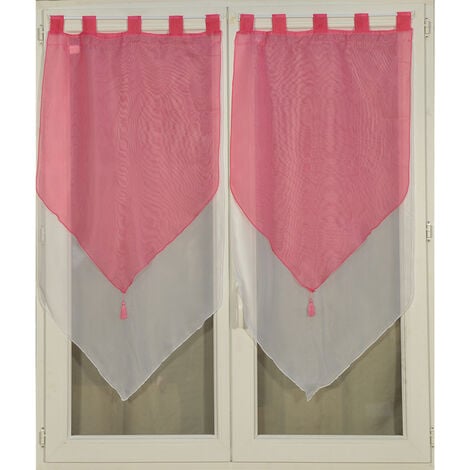 Paire de double petits voilages à pompon Rose 2x60x160 cm