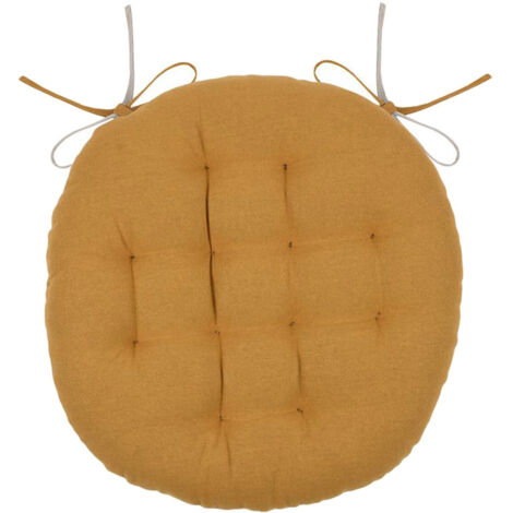 Galette de chaise ronde et bicolore Jaune Curry 38x38 cm (1/3)