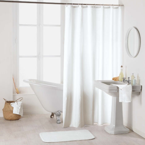 Rideau de douche en polyester uni avec crochets - L 200 x l 180 cm - Blanc - Livraison gratuite (1/3)