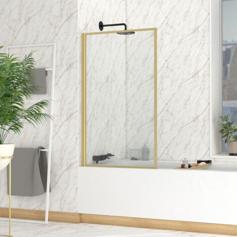 pare baignoire rabattable 75x130cm - finition or doré brossé - goldy contouring screen