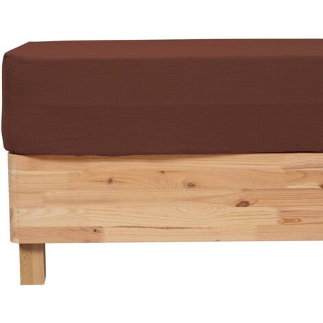 Drap housse Flora gaze de coton marron 140x190cm - Atmosphera créateur d'intérieur (1/3)