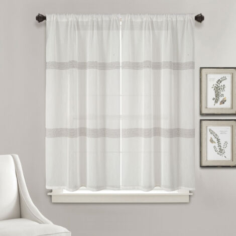 Homemaison – Paire de voilages droits 90x160 cm – Rayures en macramé ajouré – 100% polyester – Prêts à poser – Lavable en machine à 30°