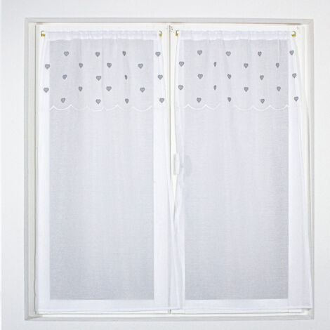 Paire de petits voilages droits sablés avec top à coeurs Gris clair 60x160 cm
