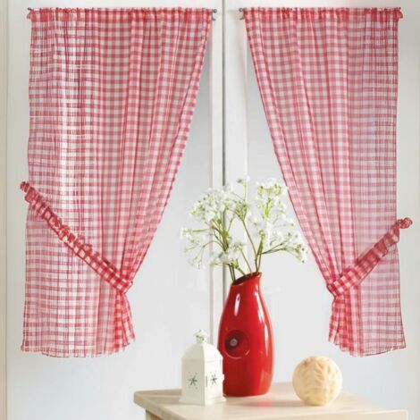 Paire petits voilages à carreaux rouges normands Rouge 90x200 cm