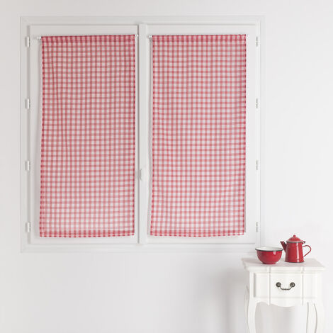 Paire petits voilages à carreaux rouges normands Rouge 90x200 cm