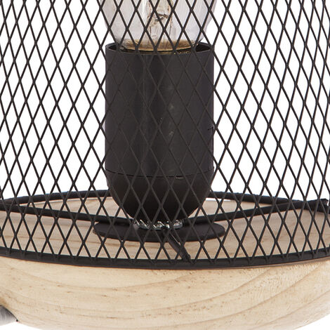 Lampe à poser grille et bois Noir hauteur 23 cm