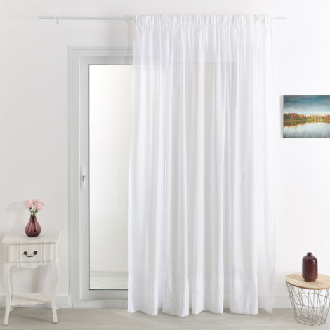 Homemaison – Rideau voilage en poly/lin 180x240 cm – Bas plombé pour tombé élégant – Galon fronceur pour installation facile – Blanc