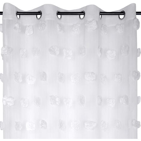 Voilage pompons brodés Blanc 140x260 cm