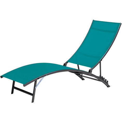 Lot de 2 Bains de soleil Bahia Bleu Canard 176x54.5xh 35/96 cm (1/2)
