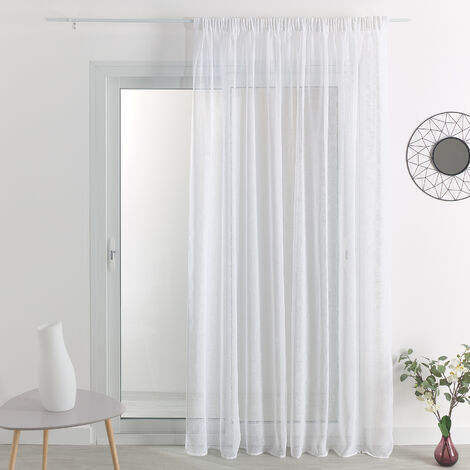 Homemaison – Voilage effet lin blanc 290x240 cm – Composition 100% polyester – Finition galon fronceur 70 mm – Lavable en machine à 30°C