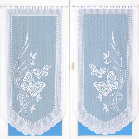 Homemaison – Paire de voilages en dentelle motifs papillons blanc 60x120 cm – Finition passe tringle – 100% polyester pour ambiance lumineuse
