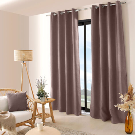 Homemaison – Rideau occultant 140 x 240 cm – Tissu 100% polyester – Occultation 95% – 8 œillets en métal chromé – Coloris marron glace (1/4)