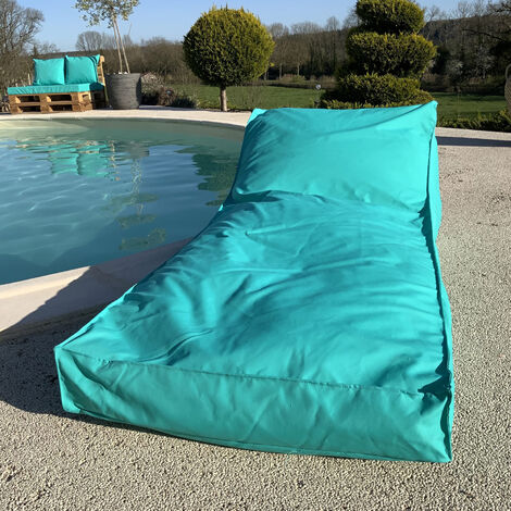 Homemaison – Matelas bain de soleil microbille turquoise 160x65 cm – Résistant à la pluie et au soleil – Housse déhoussable avec zip