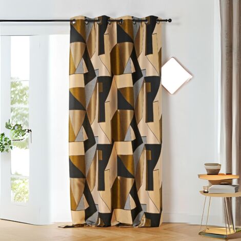 Homemaison – Rideau d'ameublement noir 135x260 cm – Motif graphique moderne – 66% polyester, 34% viscose – Finition œillets ronds