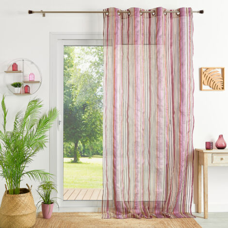 Voilage organza à rayures et œillets Vieux rose 140x260 cm (1/2)