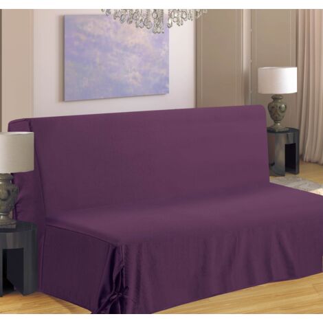 Homemaison – Housse de clic-clac violet prune 140x200 cm – Système de fixation par nouettes – Composition 35% coton, 65% polyester