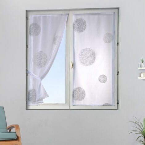 Petit Voilage Blanc Brodé 'Ronds Mêlés' 45x130 cm
