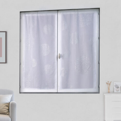 Homemaison – Paire de voilages en étamine motif argent 80x160 cm – 100 % polyester – Ourlet passe tringle pour installation facile