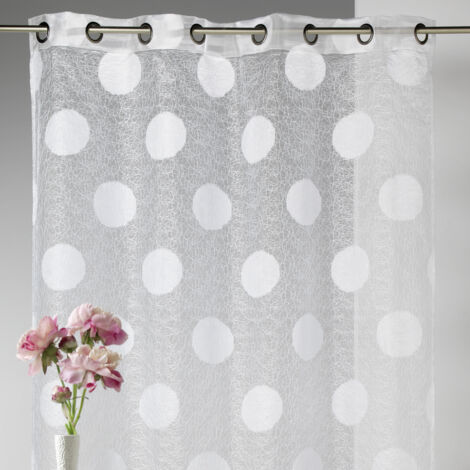 Voilage en Organza Jacquard brodé motif gros rond Blanc 130x240cm