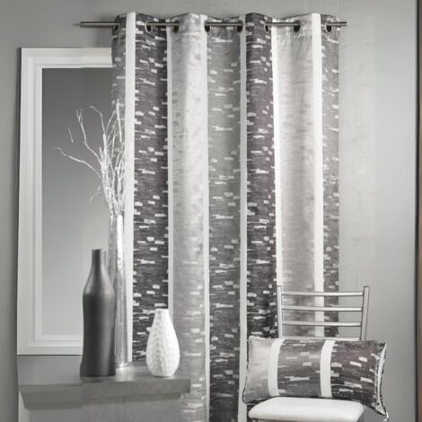 Rideau en jacquard design à rayures verticales Gris clair 140x260 cm