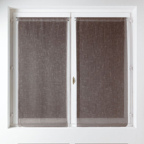Paire de voilage en étamine unie et fantaisie Taupe 60x130 cm (1/2)