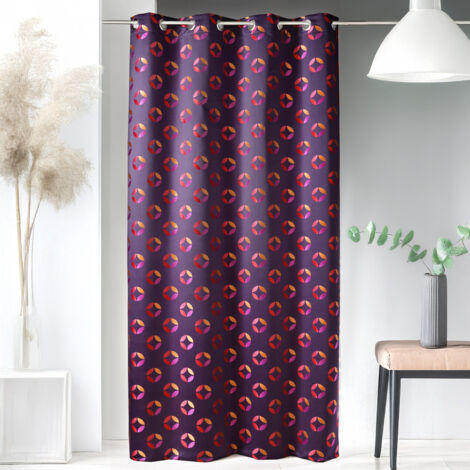 Rideau en jacquard à imprimés "rosace" Prune 140x260 cm