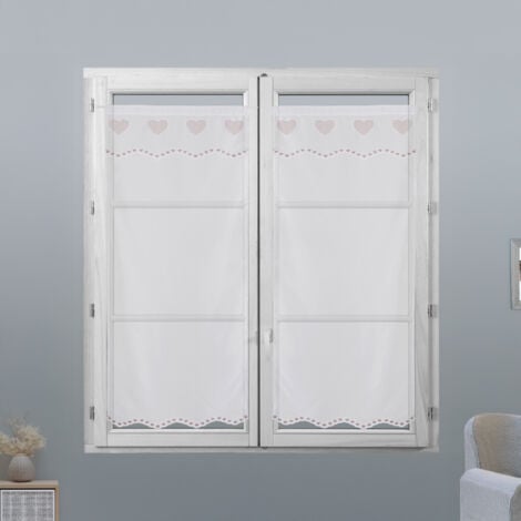 Petits Voilages Brodés Coeur Beige 60x 135 cm