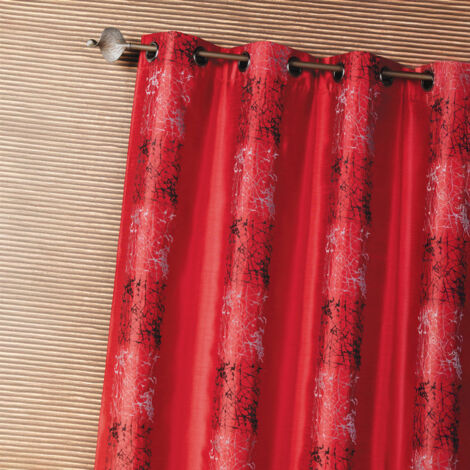 Homemaison – Rideau shantung brodé motif ethnique rouge orangé 140x260 cm – 100% polyester – Finition œillets ronds canon de fusil