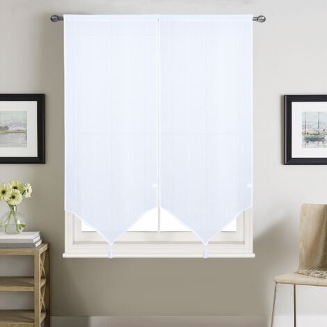 Paire petits voilages à bandes verticales brillantes Blanc 60x160 cm