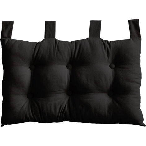 Coussin tête de lit en coton et pattes boutonnées Noir 70x45 cm