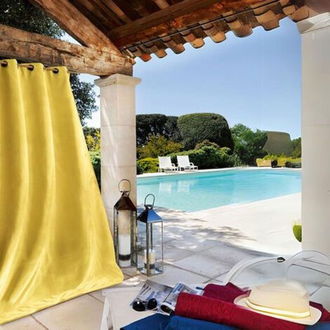 Homemaison – Rideau d'extérieur imperméable jaune 135x240 cm – 100% polyester – Résistant aux intempéries – Traitement déperlant et anti-tache