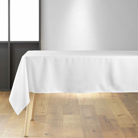 Douceur D'Intérieur – Nappe rectangulaire en polyester blanc 140x200 cm – Traitement anti-taches – Lavable en machine – Pour 6 à 8 couverts
