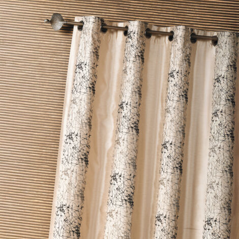 Homemaison – Rideau shantung brodé motif ethnique beige 140x260 cm – Finition œillets ronds – 100% polyester – Prêt-à-poser