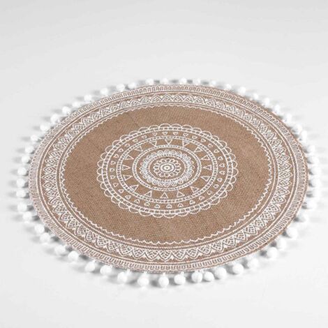 Set de table rond en jute avec pompons Blanc Ø 38 cm