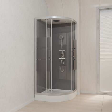 cabine de douche 1/4 de cercle 90x90x215cm avec bande depolie - silvery stripe round