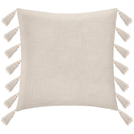 Coussin déhoussable Blanc ivoire avec Pompons 50 x 50 cm - Atmosphera