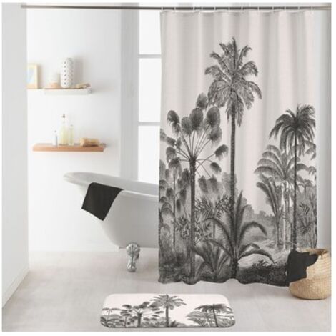 Rideau de douche imprimé tropical avec crochets Blanc 180x200 cm (1/3)