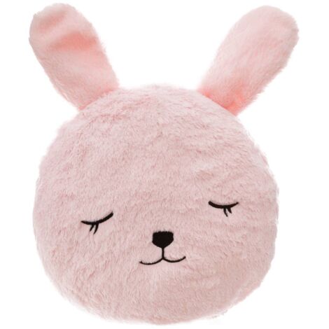 Atmosphera – Coussin décoratif rond en fausse fourrure rose 27 cm – Texture ultra-douce pour câlins – Design lapin pour chambre enfant