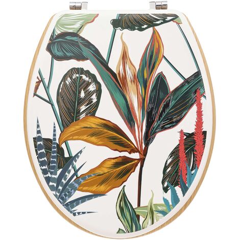 5Five Simply Smart – Abattant WC en bois MDF multicolore – Charnières en zinc – Fixations réglables – Design feuillage tropical – Longueur ajustable 43,5-47 cm