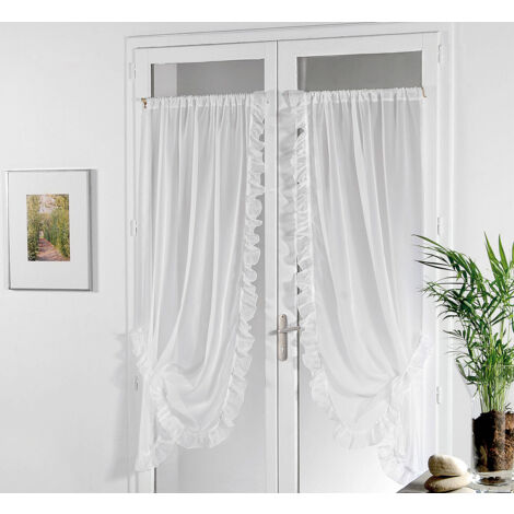 Voilage Bonne Femme en Tergal et Lin Blanc 95x210 cm