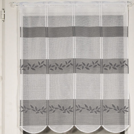 Homemaison – Brise bise en maille esprit feuillage gris clair 60x90 cm – 100% polyester – Lavable en machine à 30°C – Système d'attache par boutonnières