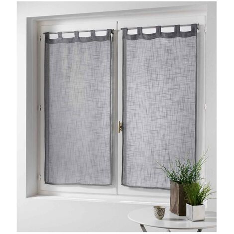 Ac-Deco – Paire de voilage effet lin 60 x 120 cm – 100% polyester – 5 passants – Lavable en machine – Gris