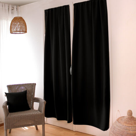 Rideau occultant noir 90x210 cm – Finition ourlet passe tringle – Lavable en machine à 30°C – Prêt à poser – Enjoy Home (1/5)