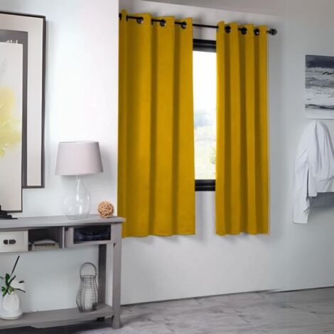 Rideau occultant uni 210gr/m2 Jaune moutarde 135x180 cm (1/2)