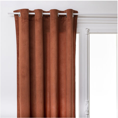 Atmosphera – Rideau occultant 140 x 260 cm en polyester velours terracotta – 8 œillets métalliques – Tissu mat durable et facile d'entretien