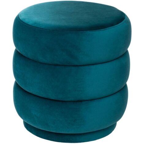 Atmosphera – Pouf en velours bleu canard 40x40cm – Rembourrage mousse polyuréthane – Tissu polyester – Design vintage moderne pour petits espaces