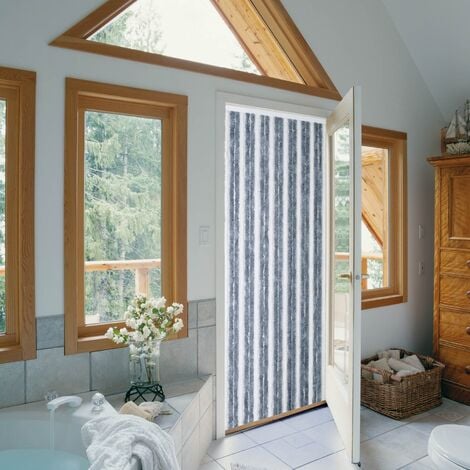 Rideau de porte en chenille bicolore Gris clair 90x220 cm